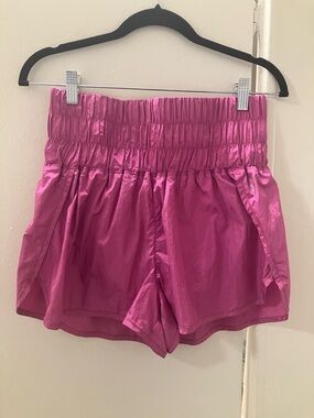 Free People FP Movement The Way Home Pink Wide Band Athletic Shorts Sz M.